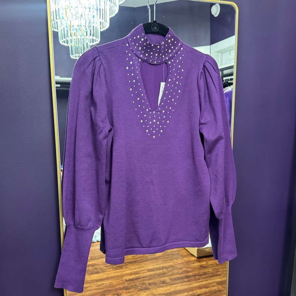 NY & Co / NWT / Purple Turtleneck Top with rhinestones